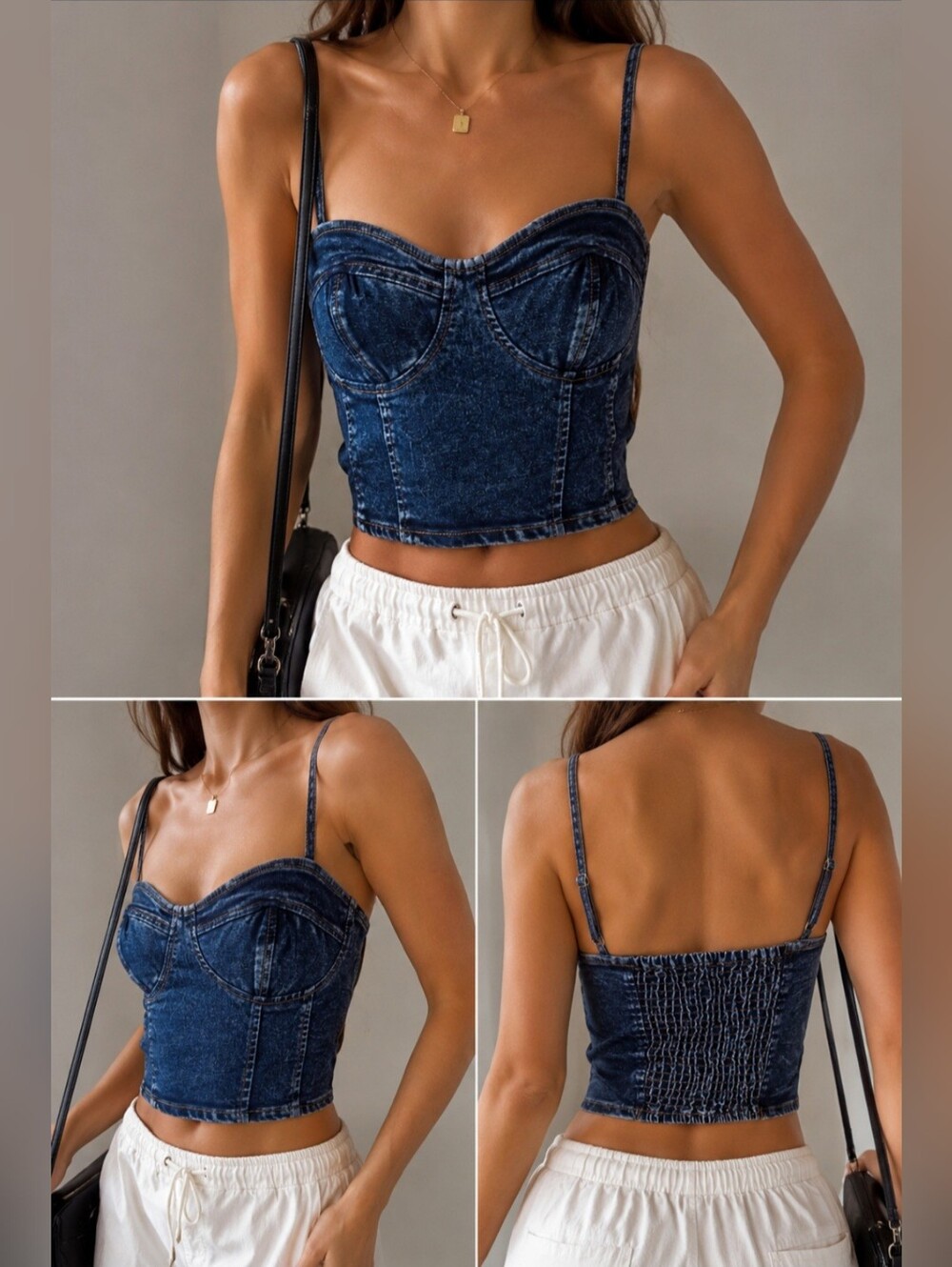 Blue Denim Corset Crop Camisole - Womens